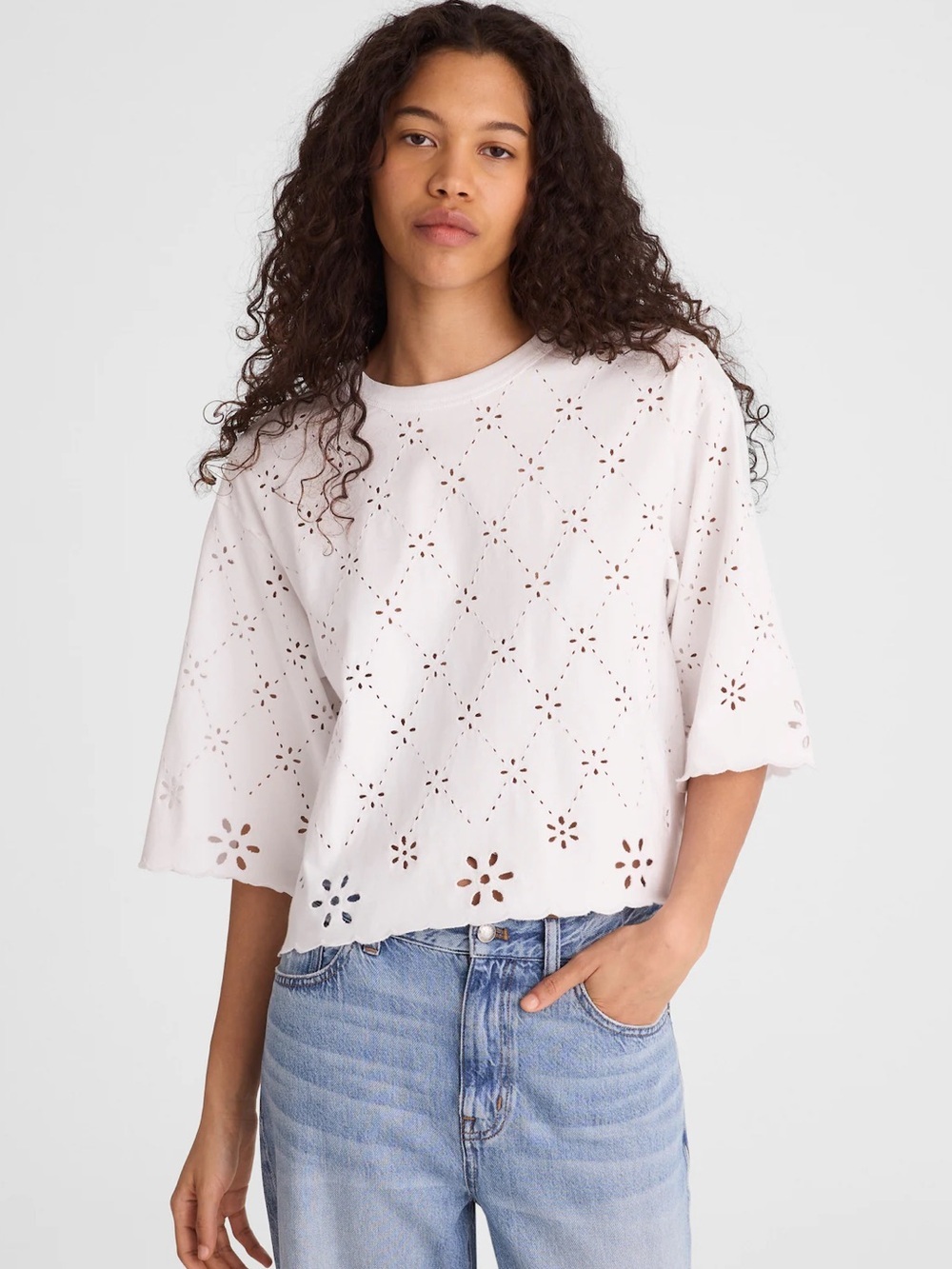 Madewell The Embroidered Boxy Crop Tee in Allday Jersey Sz. XS